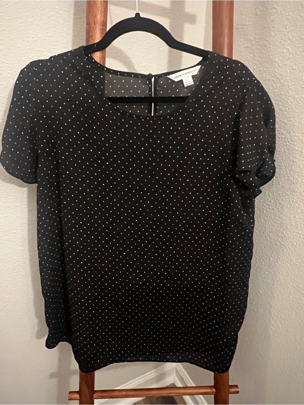 Counterparts Black Blouse with Multicolored Polka Dots